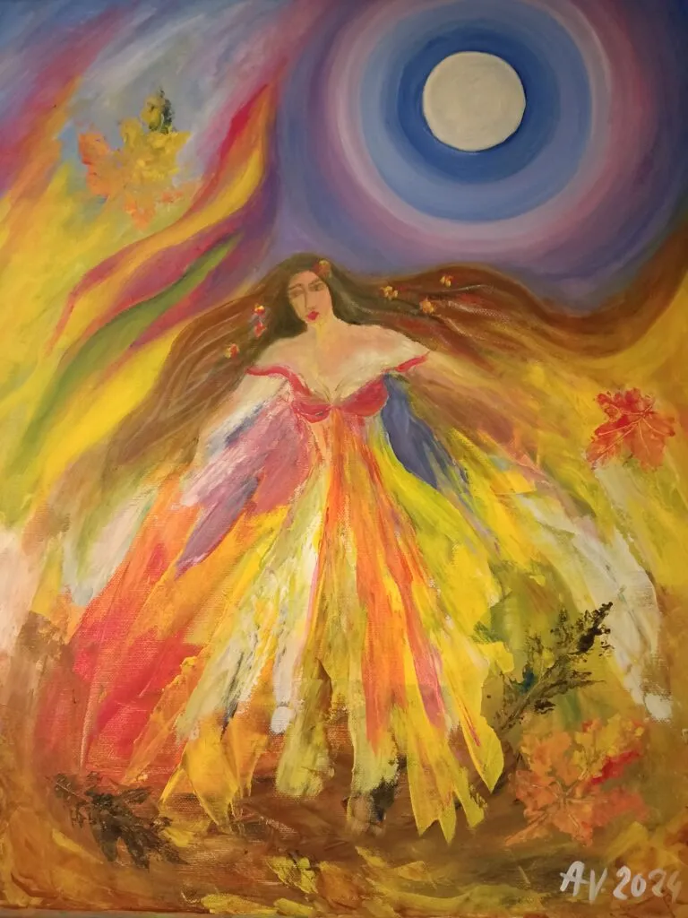 Podzimní Čarodějka / Autumn Enchantress
aktivace ženské síly
40×50 (akryl na plátně)