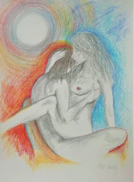 Na křídlech / On the Wings
tanec energií v posvátném vztahu
50×70 (akryl na plátně)