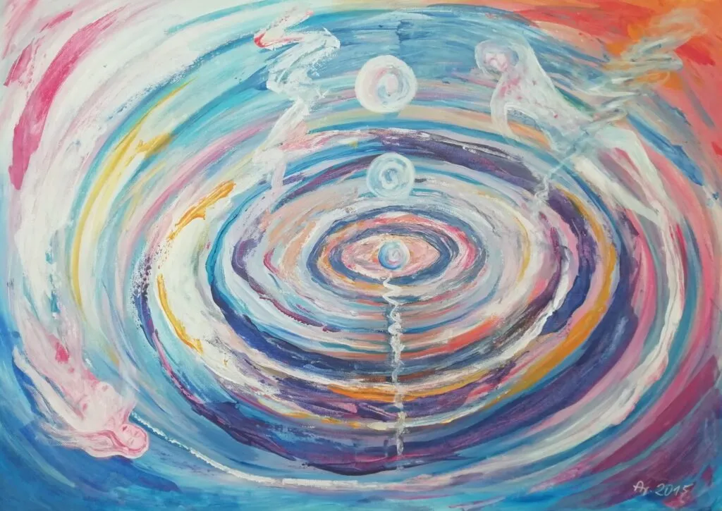 Odpoutání / Letting go
k léčení spoluzávislosti a osvobození se od vzájemných pout
70×50 (akryl na plátně)